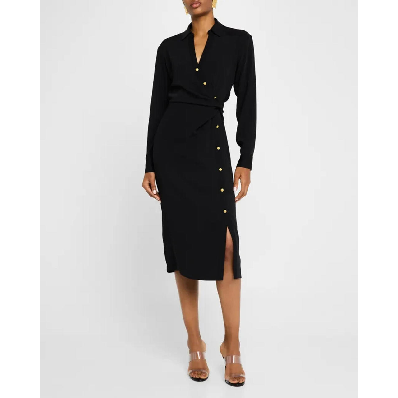 New Veronica Beard Wright Asymmetric Button Shirtdress In Black Sz 6 #3097